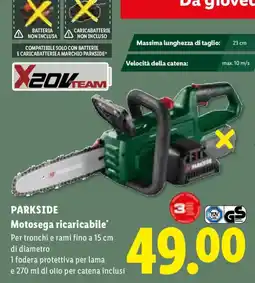 Lidl Motosega ricaricabile Parkside offerta
