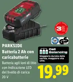 Lidl Parkside batteria 2 Ah con caricabatterie offerta