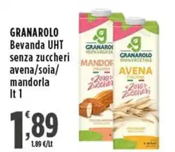 Rossotono Carrefour Granarolo bevanda UHT senza zuccheri avena/soia/mandorla offerta