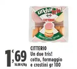 Rossotono Carrefour Citterio un due tris! cotto, formaggio e crostini offerta