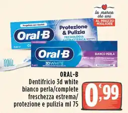 Rossotono Carrefour Oral-B Dentifricio 3d white bianco perla offerta