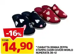 DPiù Ciabatta donna zeppa stampa cuori coveri world offerta
