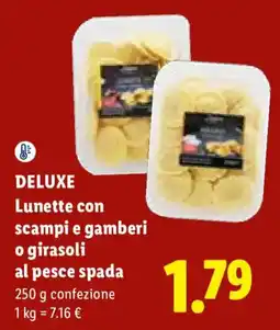 Lidl Deluxe Lunette con scampi e gamberi o girasoli al pesce spada offerta