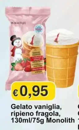 Mix Markt Gelato vaniglia, ripieno fragola, 130ml/75g Monolith offerta