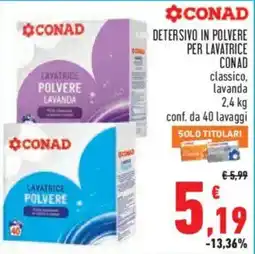 Conad Superstore Detersivo in polvere per lavatrice Conad classico, lavanda offerta