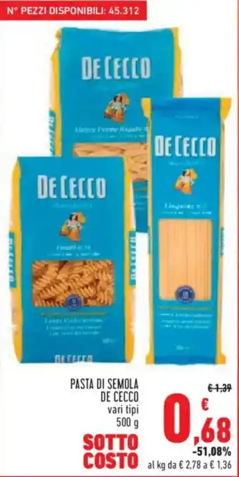 Pasta di semola De Cecco vari tipi