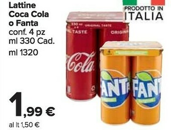 Carrefour Market Lattine coca cola o fanta offerta