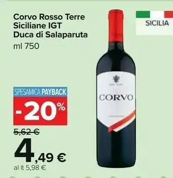Carrefour Duca di salaparuta corvo rosso terre siciliane igt offerta