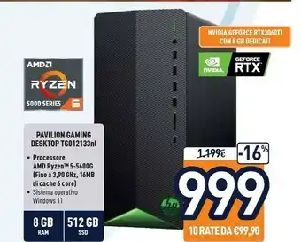 Unieuro Pavilion gaming tg01-2133nl ddr4-sdram 5600g mini tower amd ryzen 5 8 gb 512 gb ssd windows 11 home pc nero offerta
