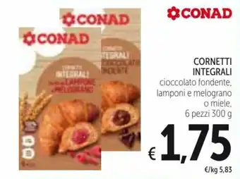 Spazio Conad Cornetti Integrali cioccolato fondente, lamponi e melograno o miele, 6 pezzi 300 g offerta