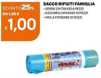 Ekom Sacco Rifiuti Famiglia Verde cm 70x100 6 Pezzi offerta