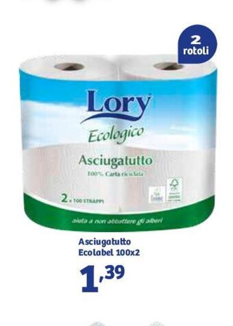 In'S Mercato Lory Asciugatutto Ecolabel 100x2 offerta