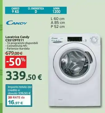 Carrefour Smart css129te-11 lavatrice caricamento frontale 9 kg 1200 giri/min d bianco offerta