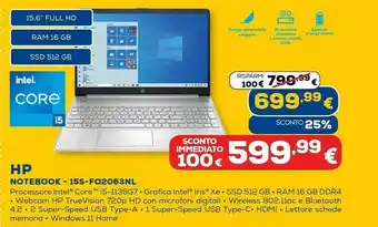 Euronics 15s-fq2063nl computer portatile 39,6 cm (15.6") full hd intel® core™ i5 di undicesima generazione 16 gb ddr4-sdram 512 gb ssd offerta