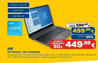 Euronics 15s-fq2089nl computer portatile 39,6 cm (15.6") hd intel® core™ i3 di undicesima generazione 8 gb ddr4-sdram 256 gb ssd wi-fi offerta