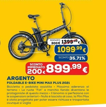 Euronics Argento foldable e-bike mini max plus 2021 offerta