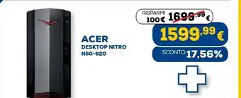 Euronics Nitro 50 n50-620 ddr4-sdram i5-11400f tower intel® core™ i5 di undicesima generazione 8 gb 512 gb windows 10 home pc nero offerta