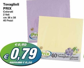 Prix Quality Prix Tovaglioli Colorati 2 Veli 38 x 38 cm 40 pezzi offerta