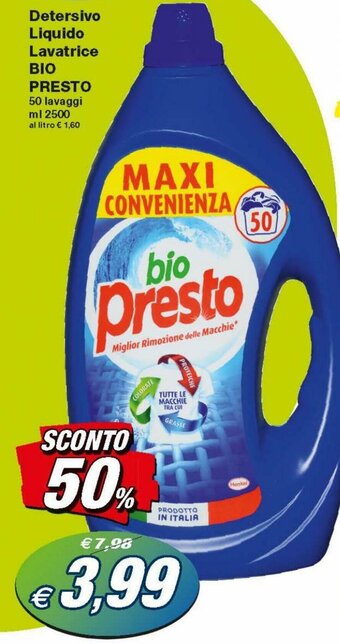 Prix Quality Bio Presto Detersivo Liquido Lavatrice 50 lavaggi 2500 ml offerta