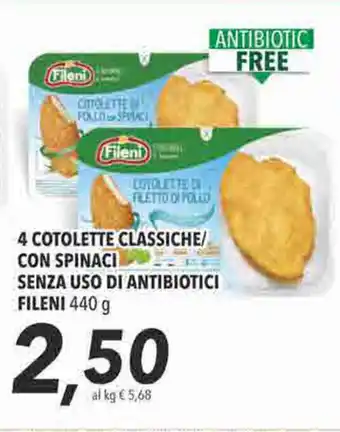 Coop Fileni 4 Cotolette Classiche/Con Spinaci Senza Uso di Antibiotici 440g offerta