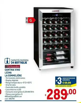 Metro La sommeliere ls34a cantina vino offerta