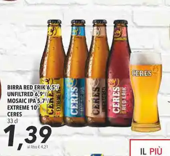Coop Ceres Red Erik 6,5°/ Unfiltred 6,9°/ Mosaic Ipa 5,7°/ Extreme 10° 33cl offerta