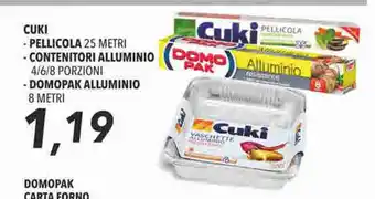 Cuki Pellicola 25 Metri/Contenitori Alluminio 4/6/8 porzioni/Domopak Alluminio 8 metri