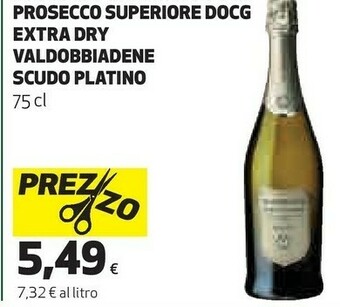 Coop Scudo platino prosecco superiore docg extra dry valdobbiadene 750 ml offerta