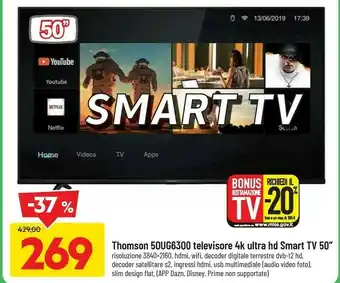 DPiù Thomson g63 series 50ug6300 tv 127 cm (50") 4k ultra hd smart tv wi-fi nero offerta