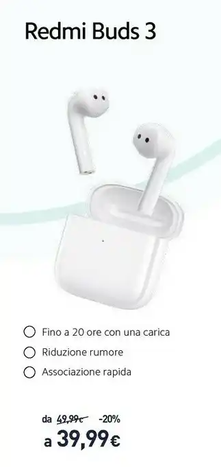 Redmi buds 3 auricolare true wireless stereo (tws) in-ear musica e chiamate bluetooth bianco