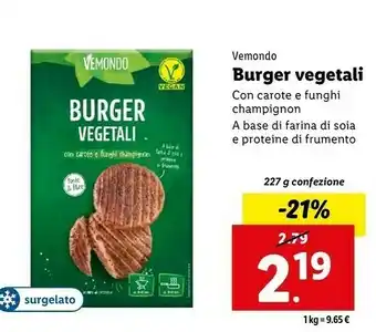 Lidl Burger vegetali con carote e funghi champignon offerta