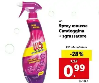 Lidl W5 spray mousse candeggina + sgrassatore offerta