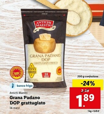 Lidl Antichi maestri grana padano dop grattugiato offerta