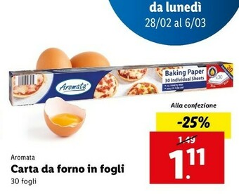 Lidl Aromata carta da forno in fogli offerta