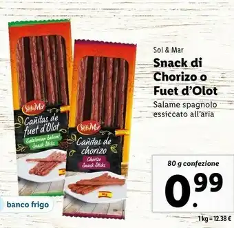 Lidl Snackdi chorizo/ fuet d'olot salame spagnolo essiccato all'aria offerta