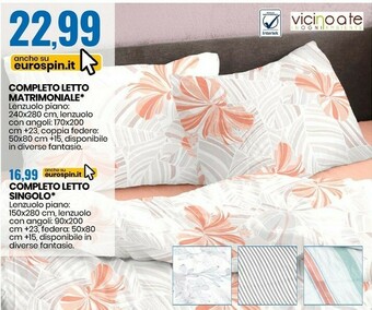 Eurospin Completo letto matrimoniale offerta