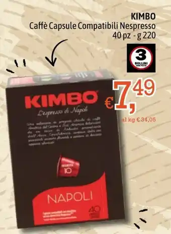 Famila Kimbo Caffè Capsule Compatibili Nespresso 40 pz 220g offerta