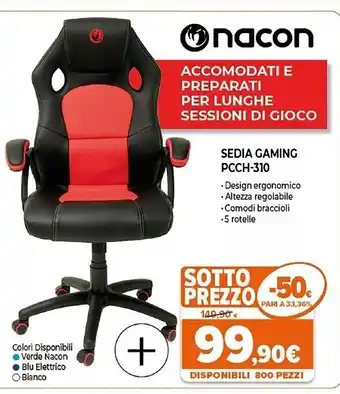 Expert Nacon pcch-310 sedia per gaming universale sedia imbottita tappezzata nero, rosso offerta