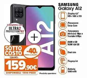 Expert Galaxy a12 sm-a127f 16,5 cm (6.5") 4g usb tipo-c 4 gb 128 gb 5000 mah nero offerta