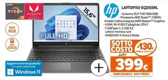 Expert 15s-eq2055nl computer portatile 39,6 cm (15.6") full hd amd ryzen 3 8 gb ddr4-sdram 256 gb ssd wi-fi 5 (802.11ac) windows 11 offerta