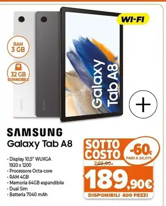 Expert Galaxy tab a8 10.5" wifi, android 11, ram 3 gb, 32 gb, gray offerta