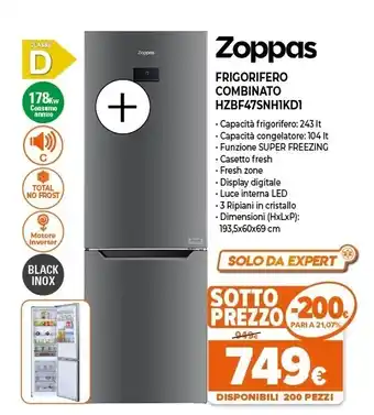 Expert Frigorifero hzbf47snh1kd1 offerta