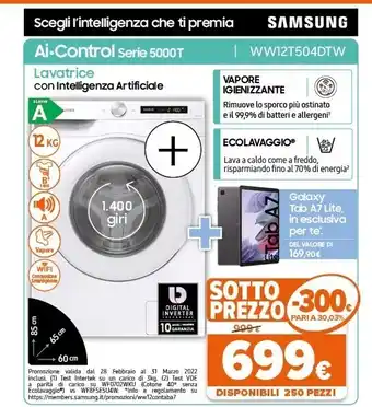 Expert Ww12t504dtw lavatrice caricamento frontale 12 kg 1400 giri/min a bianco offerta