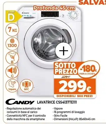 Expert Smart css4137te/1-11 lavatrice caricamento frontale 7 kg 1300 giri/min d bianco offerta