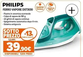 Expert 3000 series dst3030/74 ferro da stiro ferro a vapore ceramica 2000 w turchese, bianco offerta