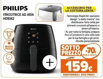 Expert Essential hd9262/90 friggitrice singolo indipendente 1900 w friggitrice a basso contenuto di grassi nero offerta