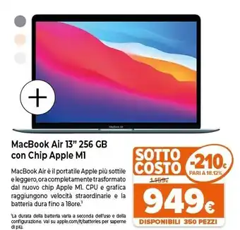 Expert Macbook air 13" (chip m1 con gpu 7-core, 256gb ssd, 8gb ram) - argento (2020) offerta