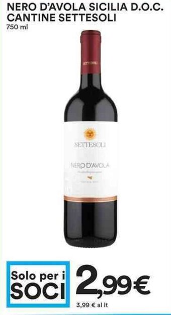 Coop Nero D'Avola Sicilia D.O.C. Cantine Settesoli 750 ml offerta