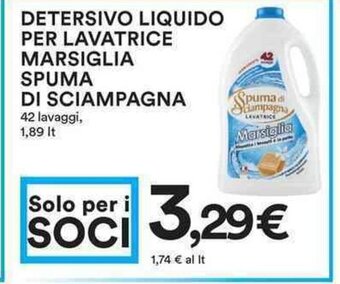 Coop Detersivo Liquido Per Lavatrice Marsiglia Spuma Di Sciampagna 1,89 lt offerta