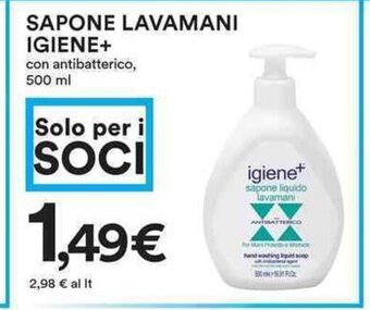 Coop Sapone Lavamani Igiene + con antibatterico, 500 ml offerta